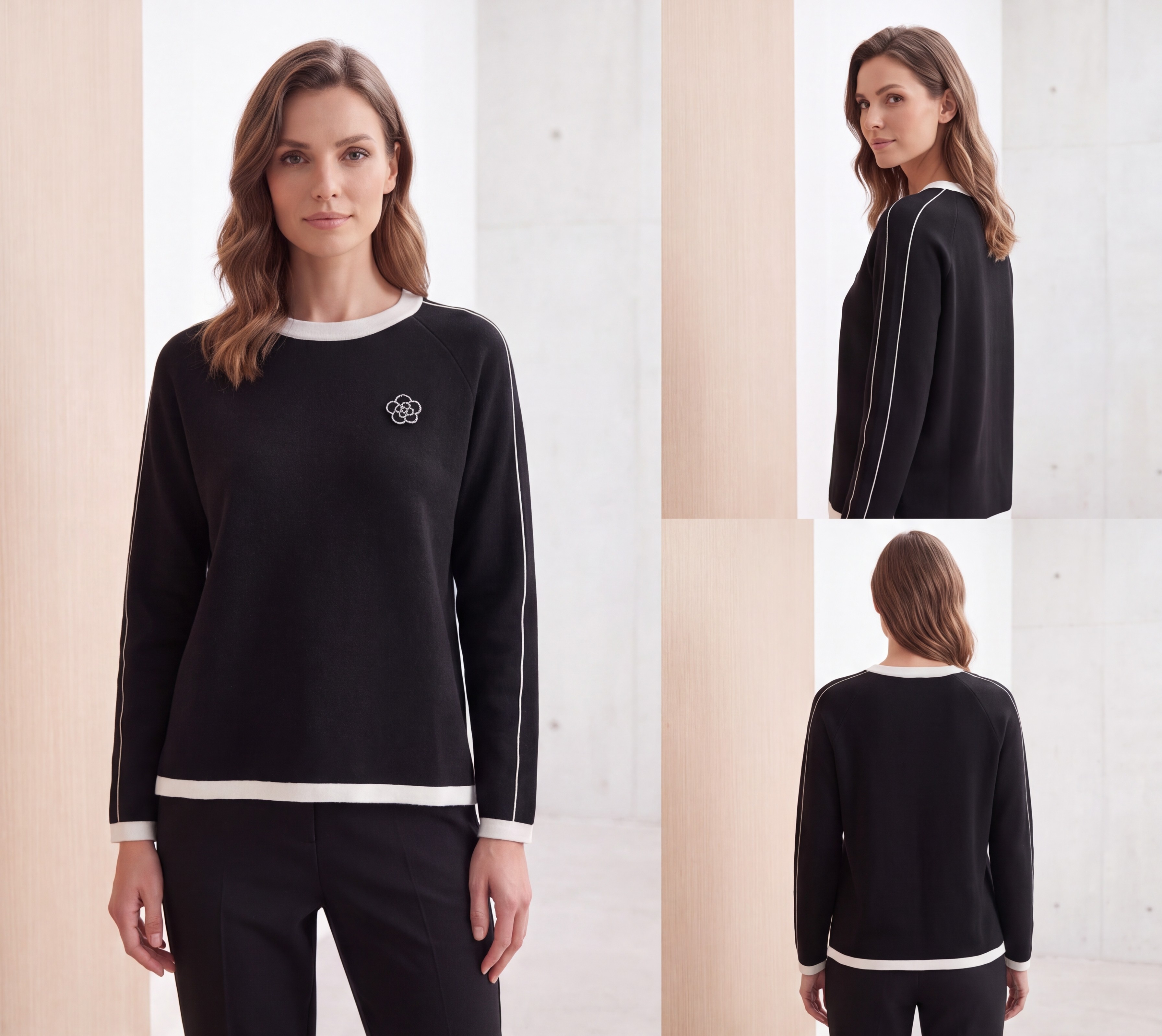 Dámsky elegantný pulóver s kvietkom CHICLINK BLACK Čierny s.WEAR 8